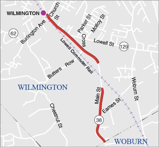 Wilmington: Reconstruction on Route 38 (Main Street), from Route 62 to the Woburn City Line